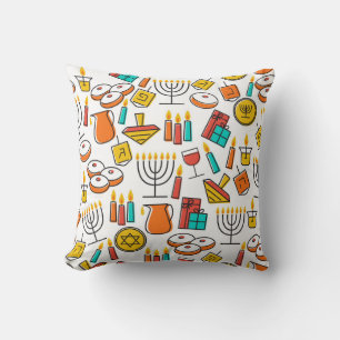 Hanukkah Symbols: Jewish Holiday Pattern. Throw Pillow