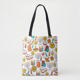 Hanukkah Symbols: Jewish Holiday Pattern. Tote Bag