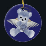 Hanukkah Teddy Bear Ceramic Ornament<br><div class="desc">Hanging ornament Jewish Hanukkah ceramic decoration.. Teddy bear and Star of David in blue and white.. greetings card and postage in store .. decorations by Ricaso</div>