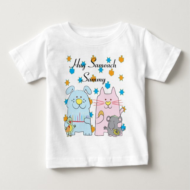 Hanukkah Tee Shirt Kids Personalize "Hug Sameach" (Front)