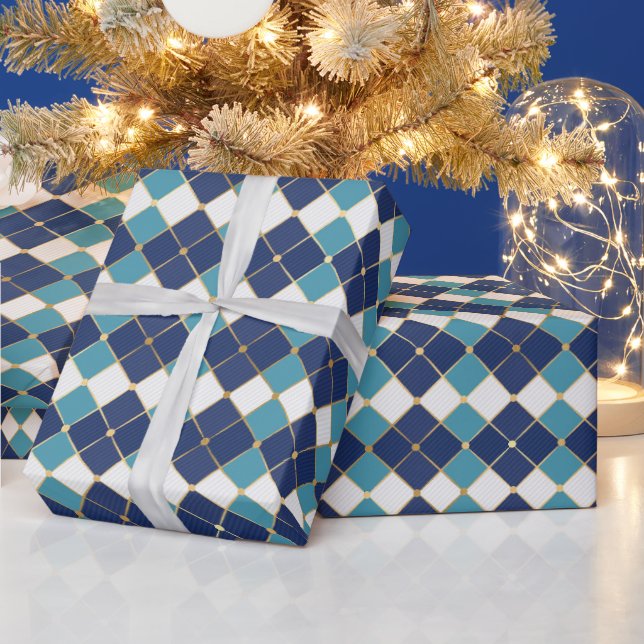 Hanukkah Tile In Blue Wrapping Paper (Holidays)