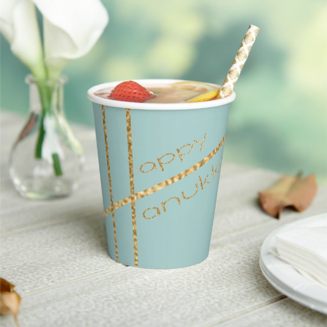 Hanukkah Turquoise and Gold 8 oz. Paper Cups (Insitu)