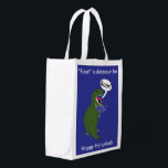 Hanukkah Tyrannosaurus Rex Dinosaur Reusable Grocery Bag<br><div class="desc">A green Tyrannosaurus Rex Dinosaur holds a menorah and says "Roar!" against a blue background on a reusable Hanukkah themed bag. ALL the text can be customized to fit your needs!</div>