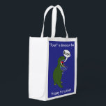 Hanukkah Tyrannosaurus Rex Dinosaur Reusable Grocery Bag<br><div class="desc">A green Tyrannosaurus Rex Dinosaur holds a menorah and says "Roar!" against a blue background on a reusable Hanukkah themed bag. ALL the text can be customized to fit your needs!</div>