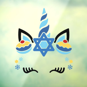 Hanukkah Unicorn with Jelly Doughnuts Fun Window Cling