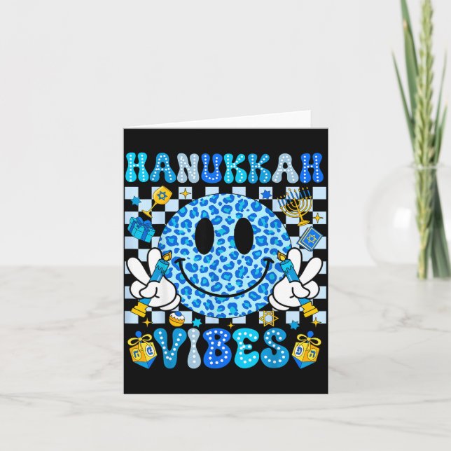 Hanukkah Vibes Groovy Smile Face Jewish Holiday Ch Card (Front)