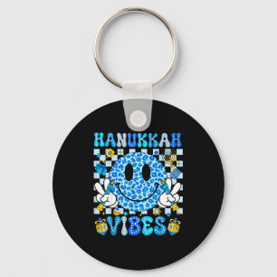 Hanukkah Vibes Groovy Smile Face Jewish Holiday Ch Keychain