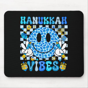 Hanukkah Vibes Groovy Smile Face Jewish Holiday Ch Mouse Pad