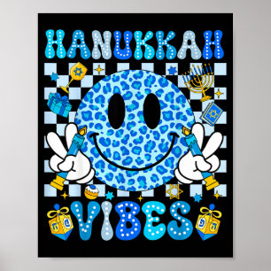 Hanukkah Vibes Groovy Smile Face Jewish Holiday Ch Poster