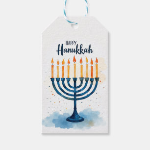 Hanukkah watercolor Menorah Glow Gift Tags