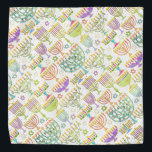 Hanukkah White Gold Menorah Star of David Bandana<br><div class="desc">The modern design on this Hanukkah holiday bandana features a  pattern of gold,  green and purple menorah and gold Star of David on a white background. Wear it in style!. Designed by world renowned artist Tim Coffey.</div>