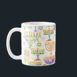Hanukkah White Gold Menorah Star of David Coffee Mug<br><div class="desc">This custom holiday coffee mug features a chic pattern of gold,  green and purple menorah and gold Star of David on a white background.  Designed by world renowned artist ©Tim Coffey.</div>