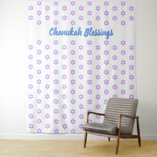 HANUKKAH White STAR OF DAVID Backdrop Tapestry