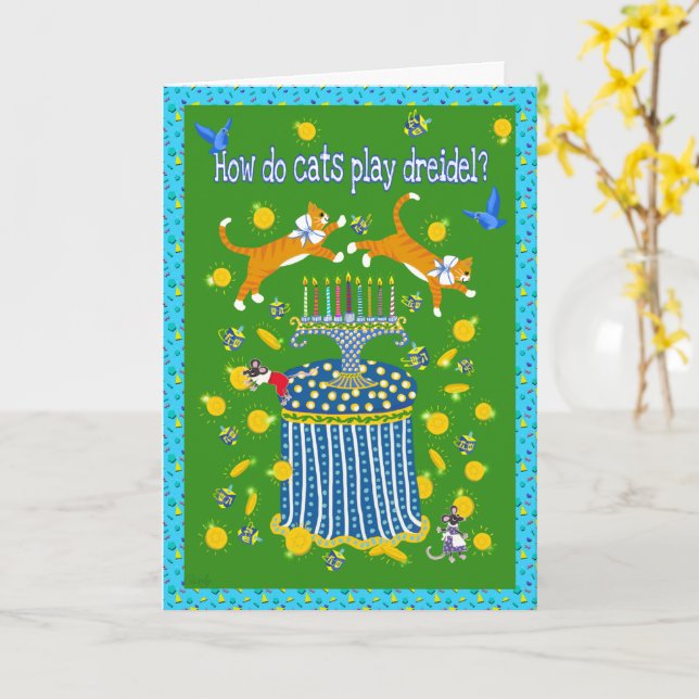 Hanukkah with Cats! Card (Yellow Flower)