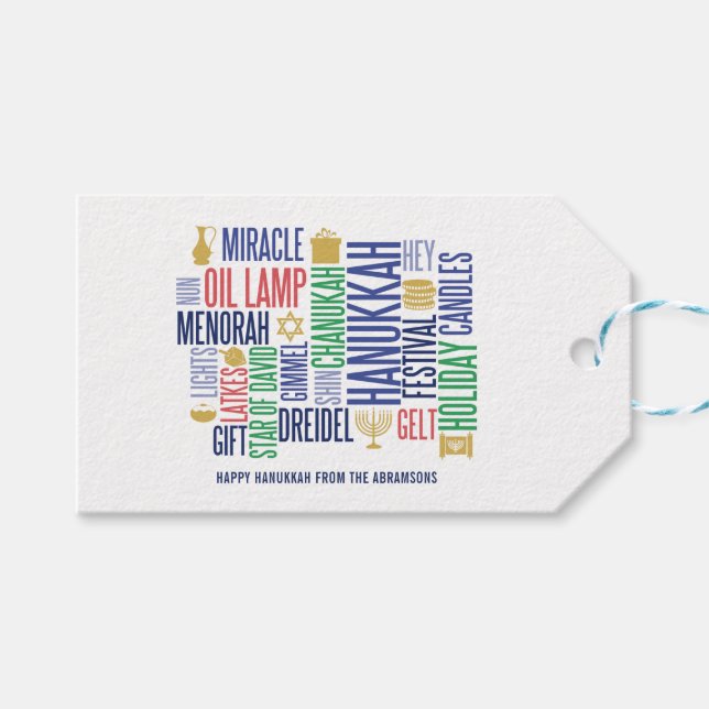 Hanukkah Words Holiday Gift Tags (Front (Horizontal))