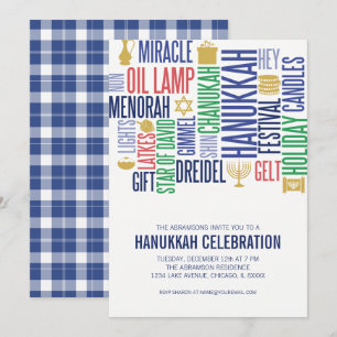 Hanukkah Words Holiday Party Invitation Card
