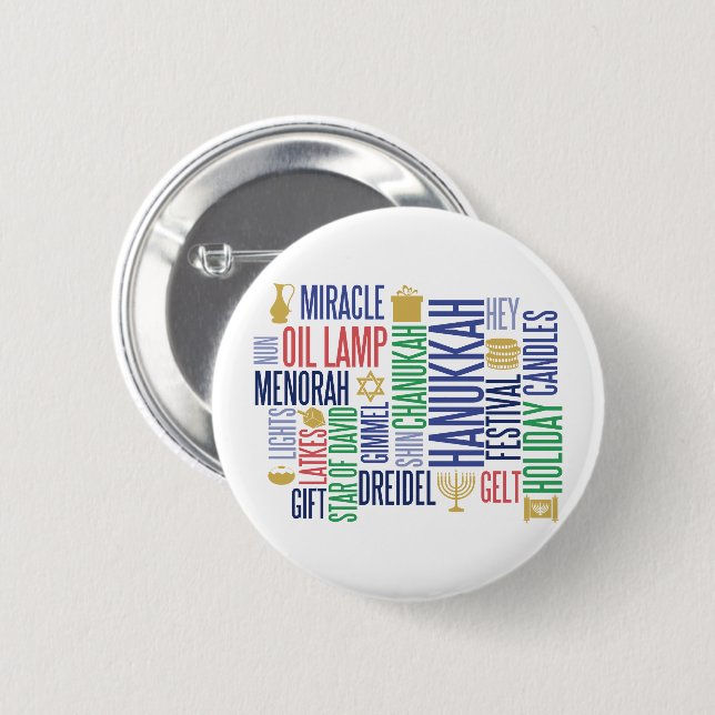 Hanukkah Words Holiday Round Button (Front & Back)
