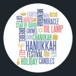 Hanukkah Words Holiday Round Stickers<br><div class="desc">You can find additional coordinating items in our "Hanukkah Words Holiday" collection.</div>