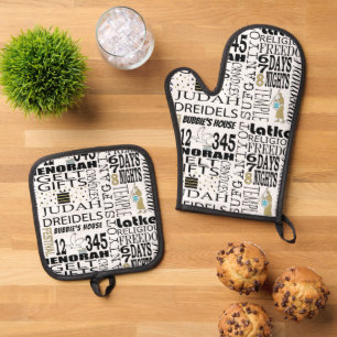 Hanukkah Words Oven Mitt & Pot Holder Set