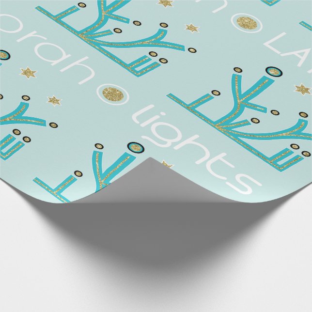 Hanukkah Wrapping Paper "Blue Lights, Latkes" (Corner)