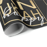 Hanukkah Wrapping Paper Chanukah Happy Gold, Black<br><div class="desc">Hanukkah "Chanukah Happy Black & Gold" Hope you like my latest gift wrap made up of Gold lettering on navy blue background to dress-up your gifts:) Personalize by changing out the background colour. The words, "Happy" can be deleted and replaced with your own text. Use your favourite font style, colour,...</div>