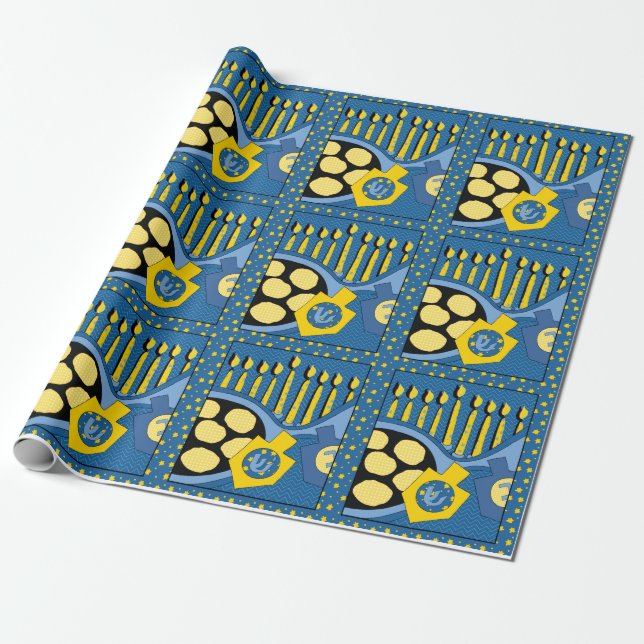 Hanukkah Wrapping Paper "Frying Latkes" (Unrolled)