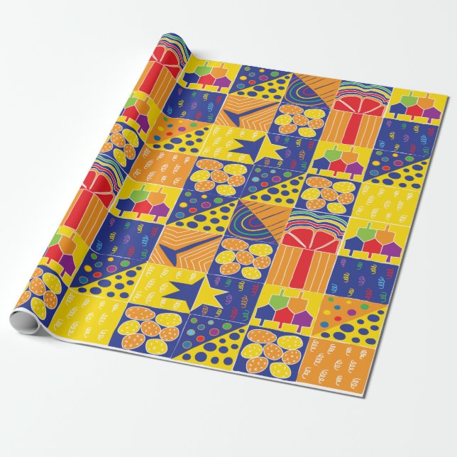 Hanukkah Wrapping Paper "Hanukkah Squares" (Unrolled)