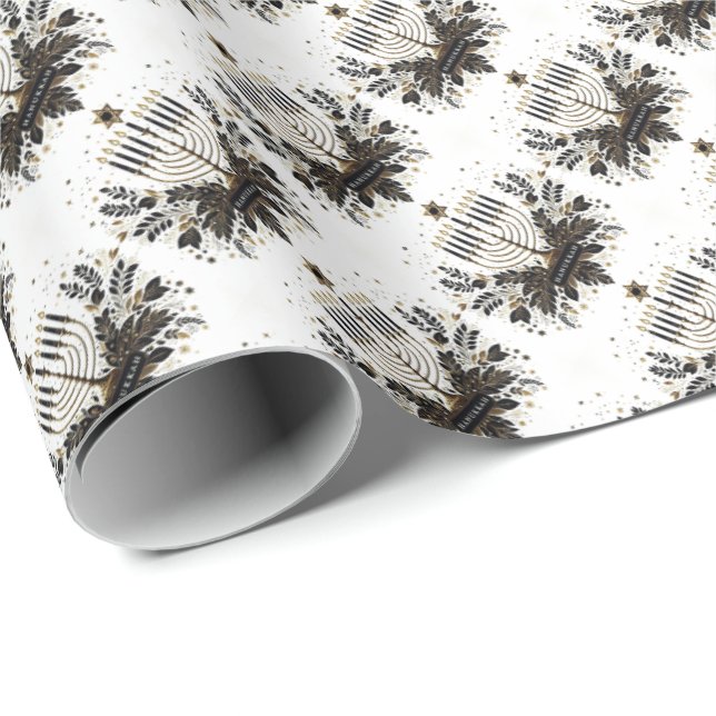 Hanukkah Wrapping Paper with Menorah (Roll Corner)