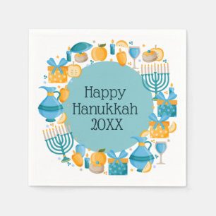 Hanukkah Wreath Blue Napkin