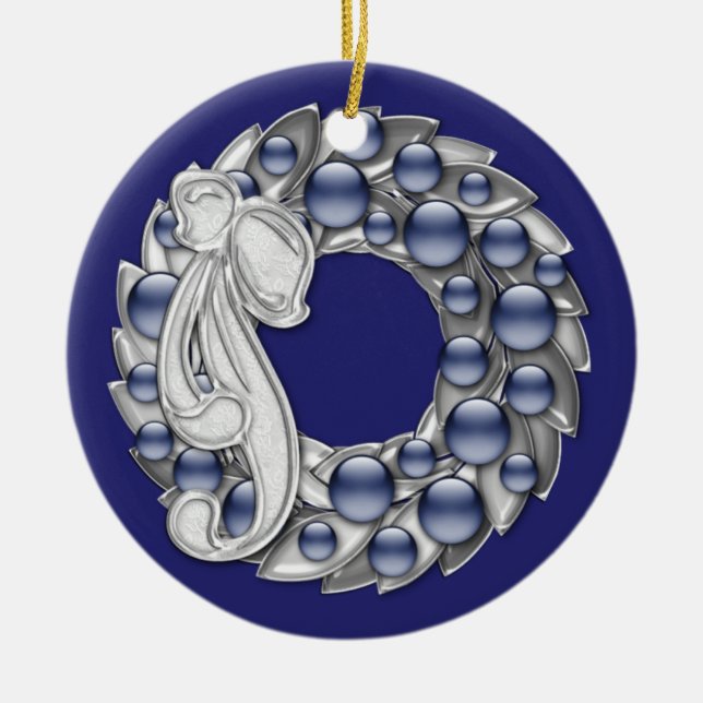 Hanukkah Wreath Ceramic Ornament (Front)
