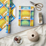 Hanukkah Yellow Blue Menorahs Pattern Modern Chic  Wrapping Paper<br><div class="desc">A close-up photo illustration of bright, colourful, blue green and yellow gold artsy menorahs helps you usher in the holiday of Hanukkah in style. Feel the warmth and joy of the holiday season whenever you use this bright, colourful Hanukkah wrapping paper. Matching cards, postage, stickers, pillows, housewares, totebags, and other...</div>