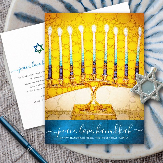 Hanukkah Yellow Gold Menorah Script Teal Stylish Holiday Postcard (Creator Uploaded)