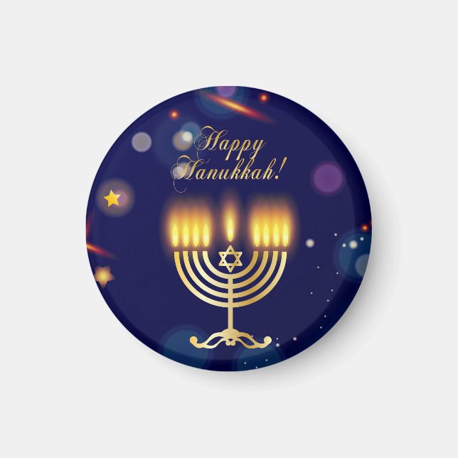 Hanukkiah Happy Hanukkah Jewish Gold Menorah Magnet (Front)