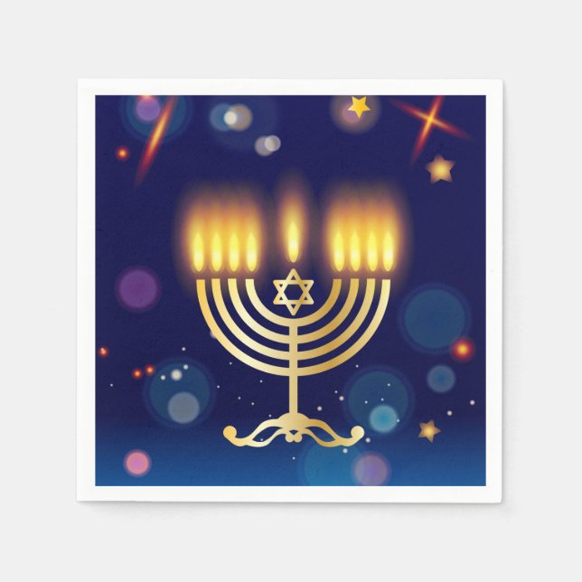 Hanukkiah Happy Hanukkah Jewish Gold Menorah Napkin (Front)