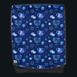 Hanukkiah Happy Hanukkah Jewish Holiday Menorah Backpack<br><div class="desc">Hanukkiah Symbol. Happy Hanukkah Party Jewish Holiday Blue Menorah Pattern. Jewish Holiday Chanukkah Decoration with traditional Chanuka decorative symbol - Navy Blue colour hanukkiah menorah, candlestick with candles, star of David and neon blue glowing lights illustration. Hanukkah Festival of lights Event Decoration. Jerusalem, Israel.Accessories > Bags & Wallets > Backpacks...</div>