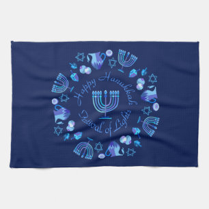 Hanukkiah Happy Hanukkah Jewish Holiday Menorah Kitchen Towel