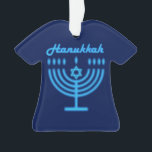 Hanukkiah Happy Hanukkah Jewish Holiday Menorah Ornament<br><div class="desc">Hanukkiah Symbol. Happy Hanukkah Party Jewish Holiday Blue Menorah. Jewish Holiday Chanukkah Decoration with traditional Chanuka decorative symbol - Navy Blue colour hanukkiah menorah, candlestick with candles, star of David and neon blue glowing lights illustration. Hanukkah Festival of lights Event Decoration. Jerusalem, Israel. Home > Home Décor > Christmas Décor...</div>