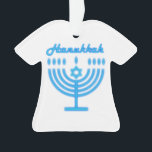 Hanukkiah Happy Hanukkah Jewish Holiday Menorah Ornament<br><div class="desc">Hanukkiah Symbol. Happy Hanukkah Party Jewish Holiday Blue Menorah. Jewish Holiday Chanukkah Decoration with traditional Chanuka decorative symbol - Navy Blue colour hanukkiah menorah, candlestick with candles, star of David and neon blue glowing lights illustration. Hanukkah Festival of lights Event Decoration. Jerusalem, Israel. Home > Home Décor > Christmas Décor...</div>