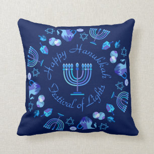 Hanukkiah Happy Hanukkah Jewish Holiday Menorah Throw Pillow