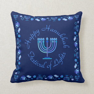 Hanukkiah Happy Hanukkah Jewish Holiday Menorah Throw Pillow