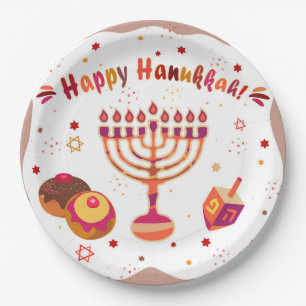Hanukkiah Happy Hanukkah Jewish Vintage Menorah Paper Plate