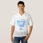 Hanukkiah Monogram Hanukkah Jewish Holiday Menorah Men's Football Jersey<br><div class="desc">Monogram. Hanukkiah Symbol. Happy Hanukkah Party Jewish Holiday Blue Menorah. Jewish Holiday Chanukkah Decoration with traditional Chanuka decorative symbol - Navy Blue colour hanukkiah menorah, candlestick with candles, star of David and neon blue glowing lights illustration. Hanukkah Festival of lights Event Decoration, Sports. Jerusalem, Israel. Clothing & Shoes > Men...</div>