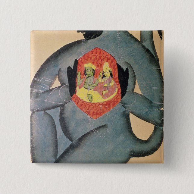 Hanuman revealing Rama and Sita 2 Inch Square Button (Front)