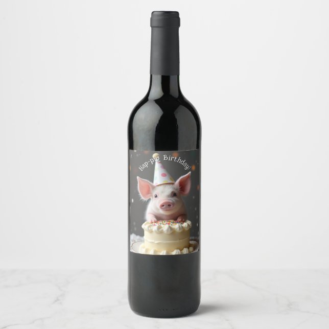 Hap pig Birthday Wine Label (Front)