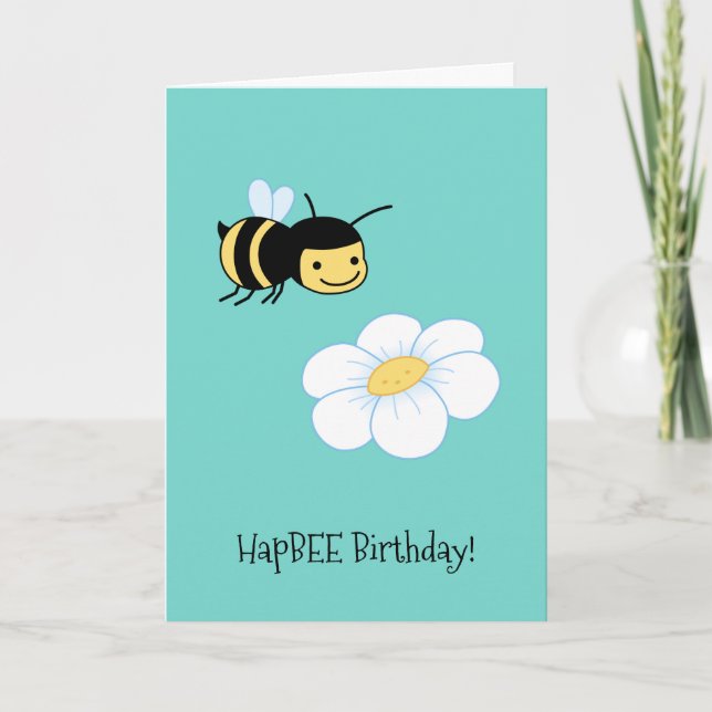 HapBEE (happy) Birthday Bee Flower Card (Front)