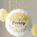Happ-Bee Birthday Bee Honeycomb Kids Name Balloon<br><div class="desc">Personalized Happ-Bee birthday balloon is as sweet as honey! This bee birthday party balloon is personalized for your guest of honour and features a playful pun. The design has includes honeycomb, dripping honey, flowers, cute little bumble bees and bold typography. For co-ordinating invitations and party decor, please browse my So...</div>