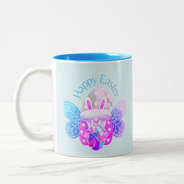 Happ Easter Hand Drawn Gnome Easter Bunny Two-Tone Coffee Mug (Left)