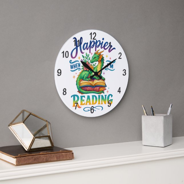 Happier When I'm Reading  Large Clock (Office)