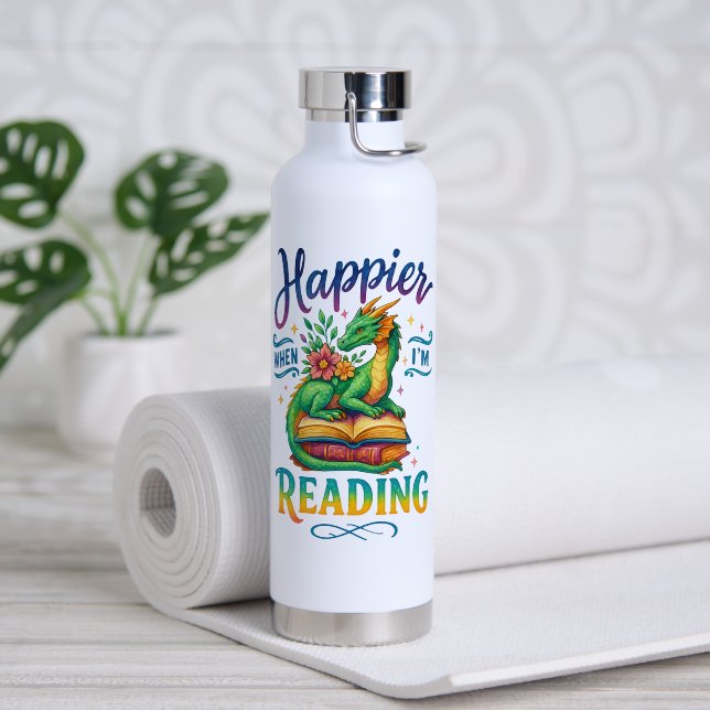 Happier When I'm Reading  Water Bottle (Yoga (Rotated))