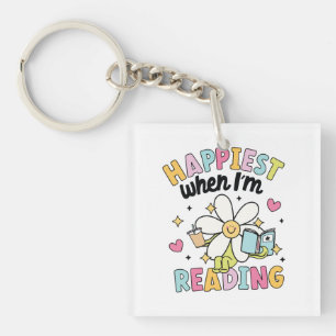 Happies when i'm reading flower reading book keychain